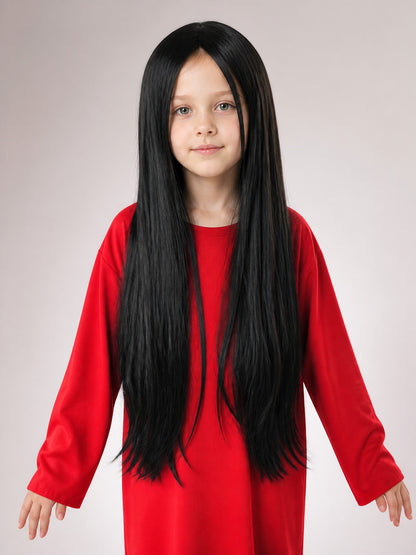 Long Straight Black Wig, 75 cm, Carnival Costume main product view