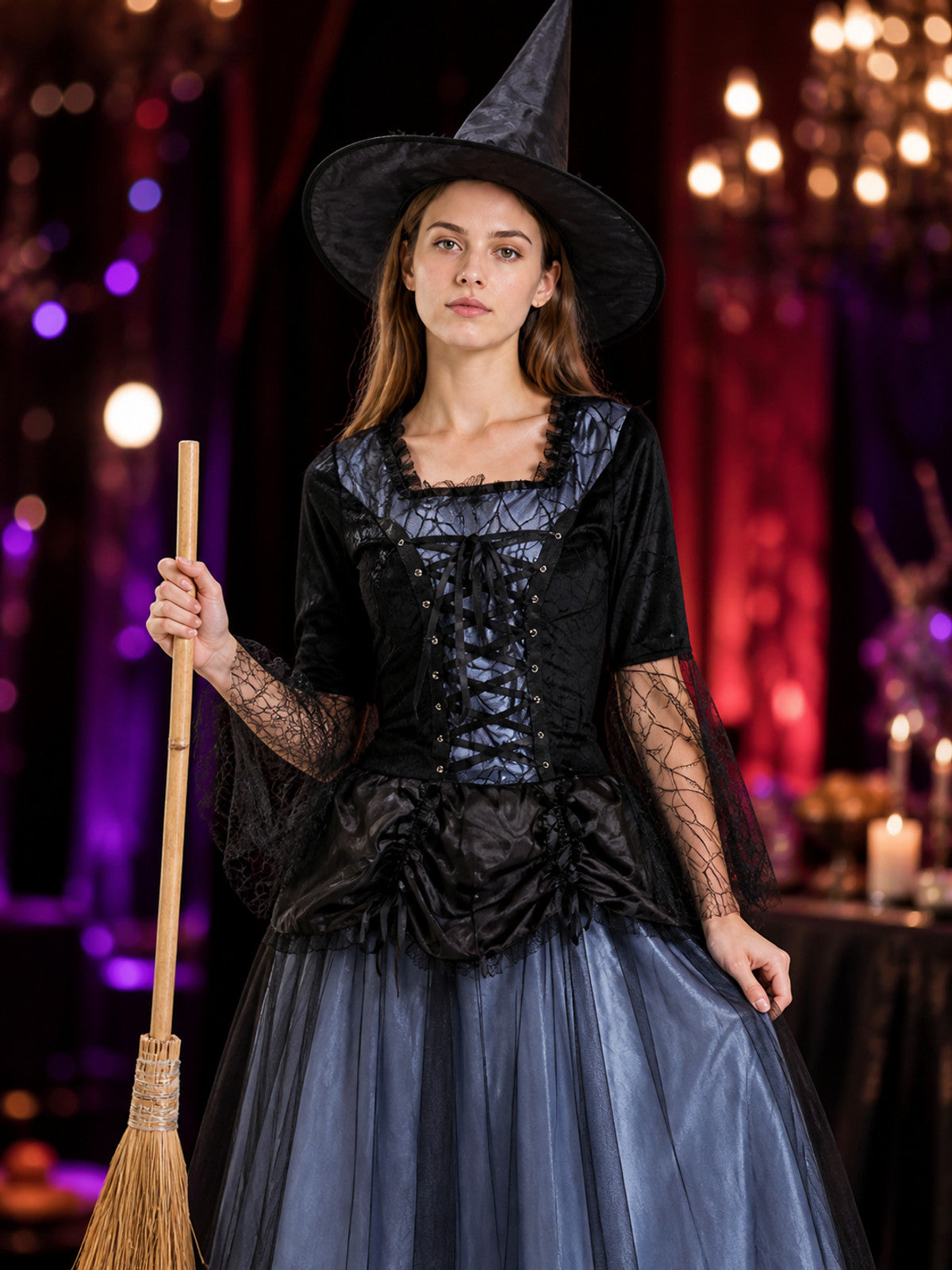 Witch Costume with a Full Skirt and Hat