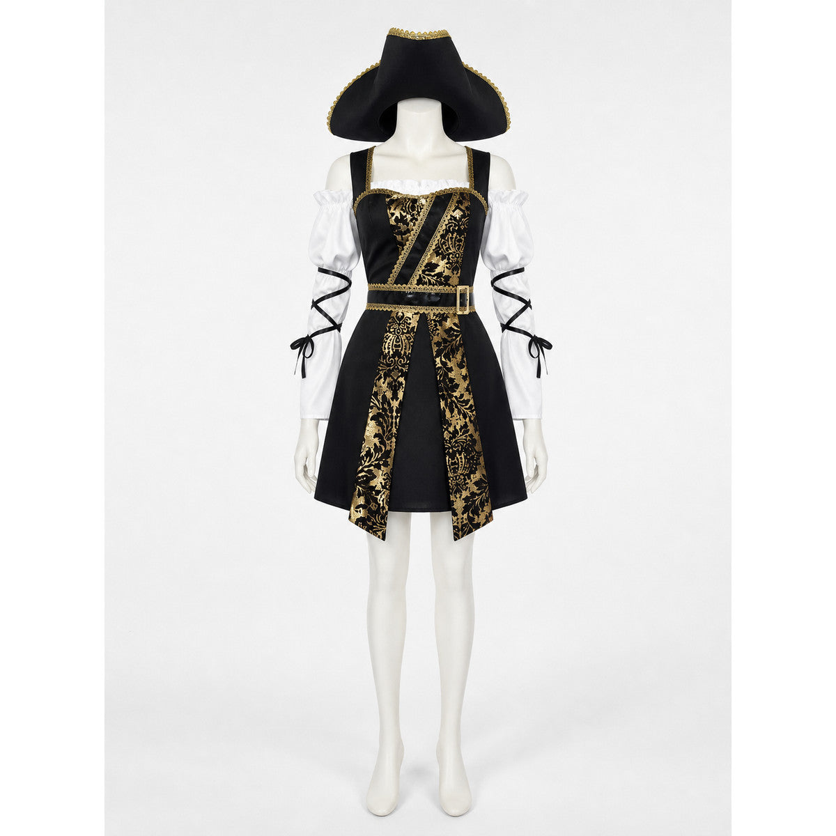 Baroque-Style Pirate Costume with Hat and Belt front view