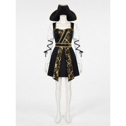 Baroque-Style Pirate Costume with Hat and Belt front view
