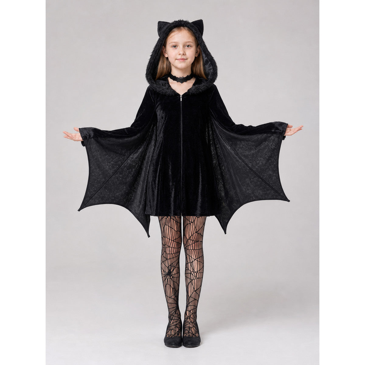 Gothic hooded bat costume on-model view