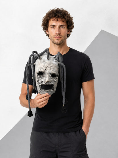 Gray and White Halloween Mask with Black Cords