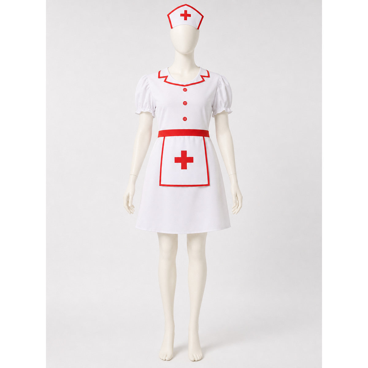 White Nurse Costume with Red Cross and Cap