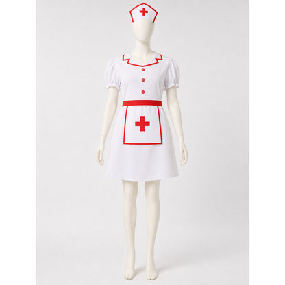 White Nurse Costume with Red Cross and Cap