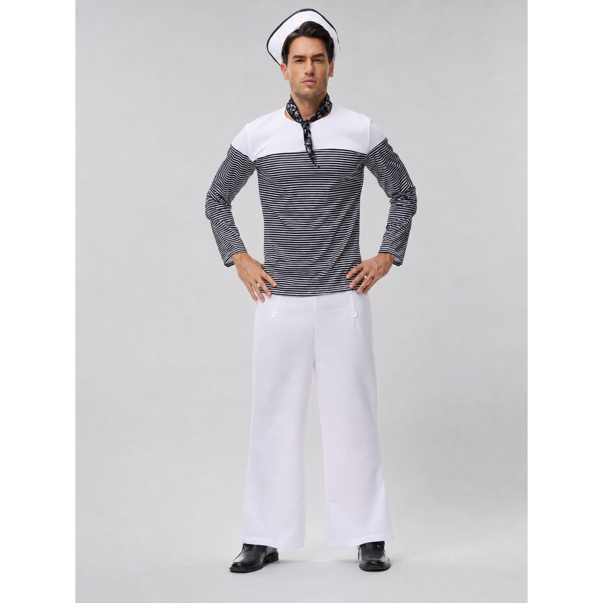 Striped Nautical-Style Cosplay Shirt on-model view