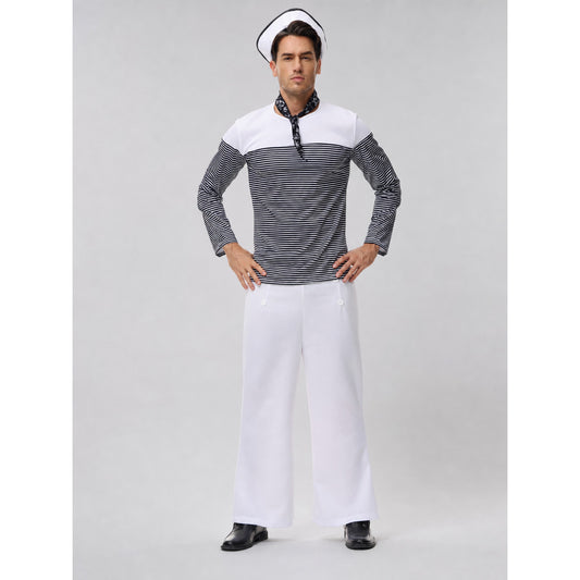 Striped Nautical-Style Cosplay Shirt on-model view
