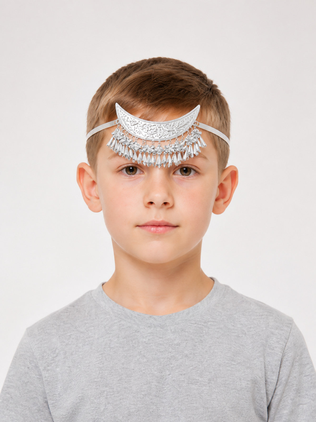 Carnival Headpiece, Silver Crescent Moon with Tassels main product view
