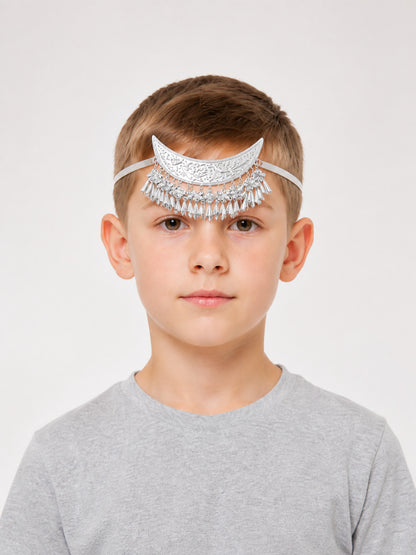 Carnival Headpiece, Silver Crescent Moon with Tassels main product view