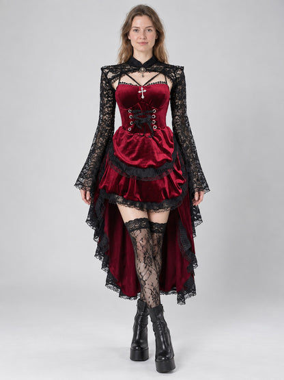 Gothic Red Dress with Lace Cape