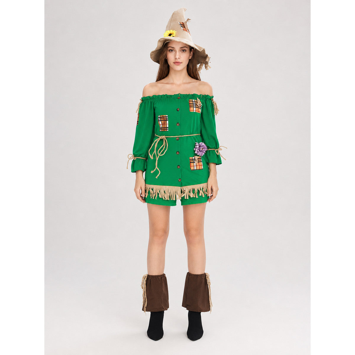 Scarecrow Cosplay Costume with Romper on-model view