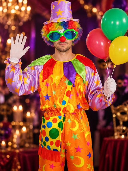 Clown Costume with Jumpsuit, Hat, Wig, and Mask