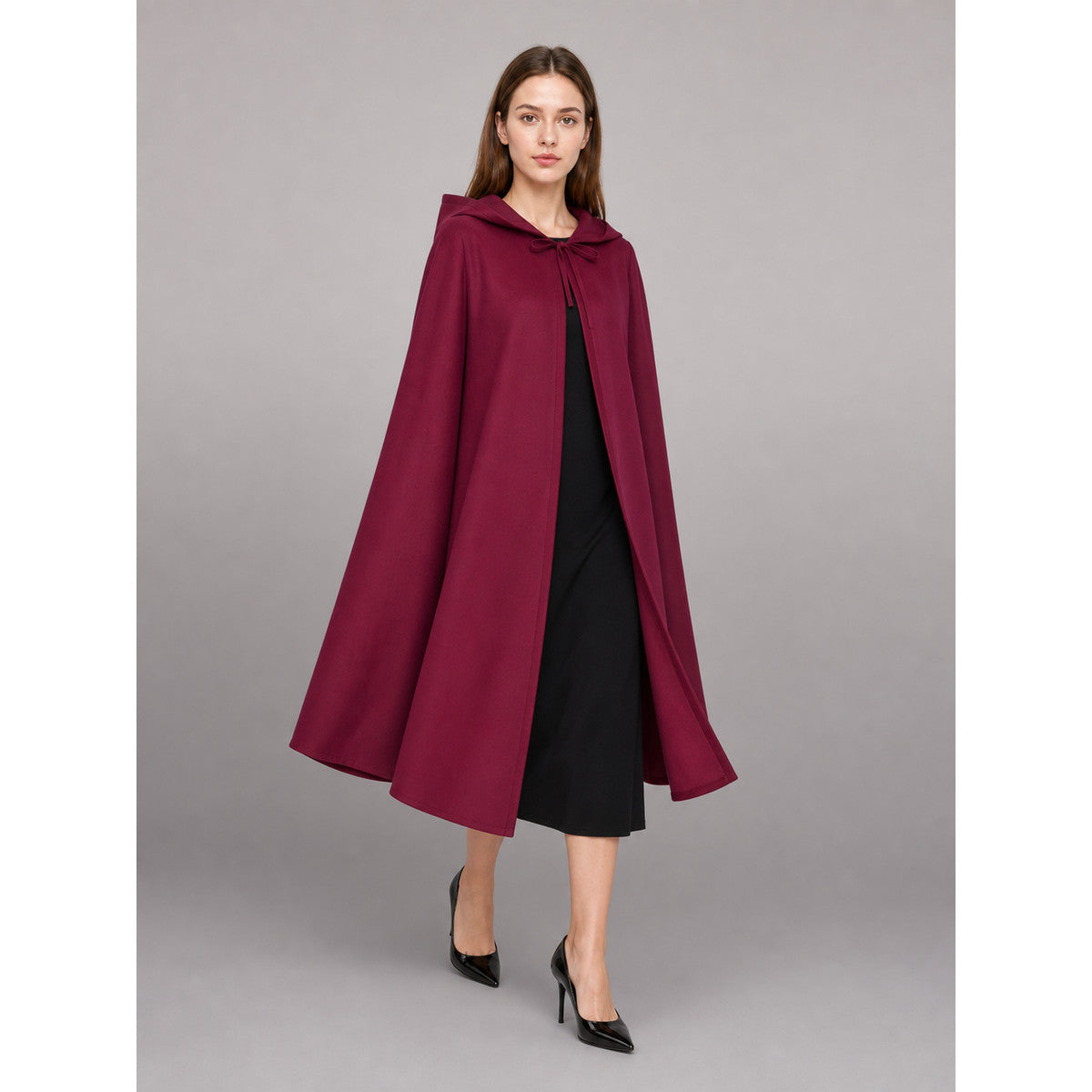 Burgundy Carnival Cloak with Hood and Zipper