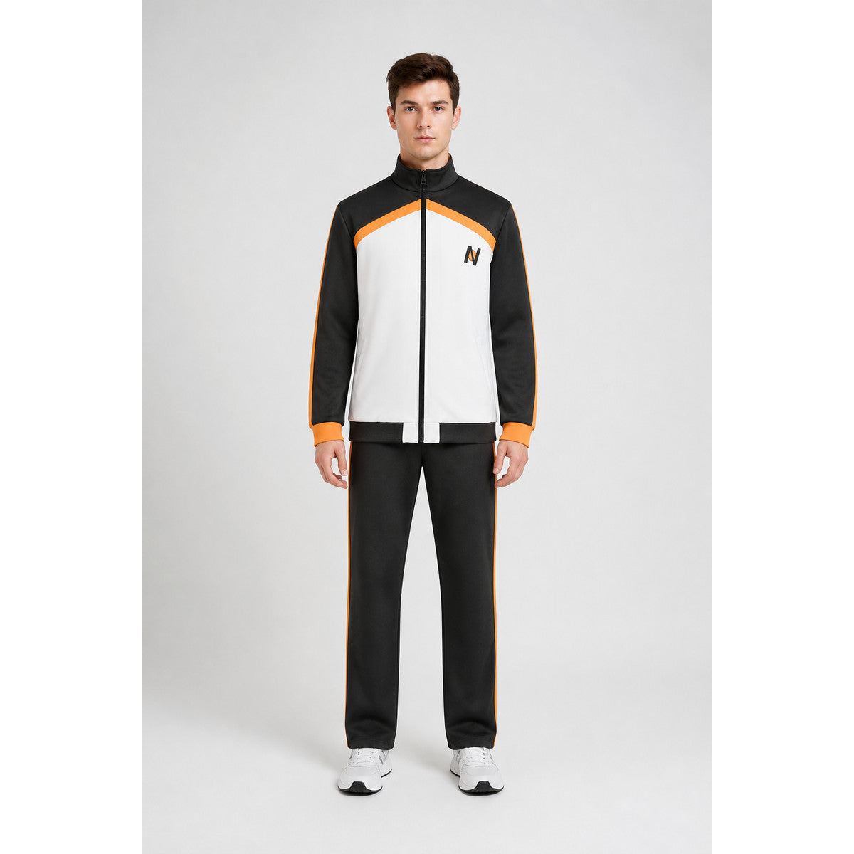Black, White, and Orange Anime Zip-Up Tracksuit main product view