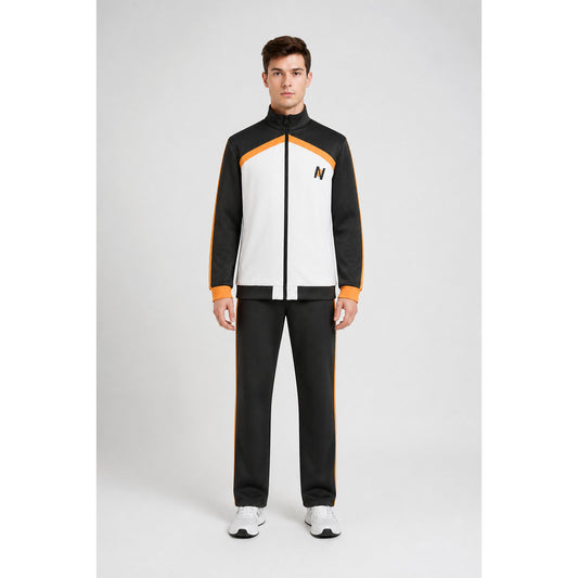 Black, White, and Orange Anime Zip-Up Tracksuit main product view