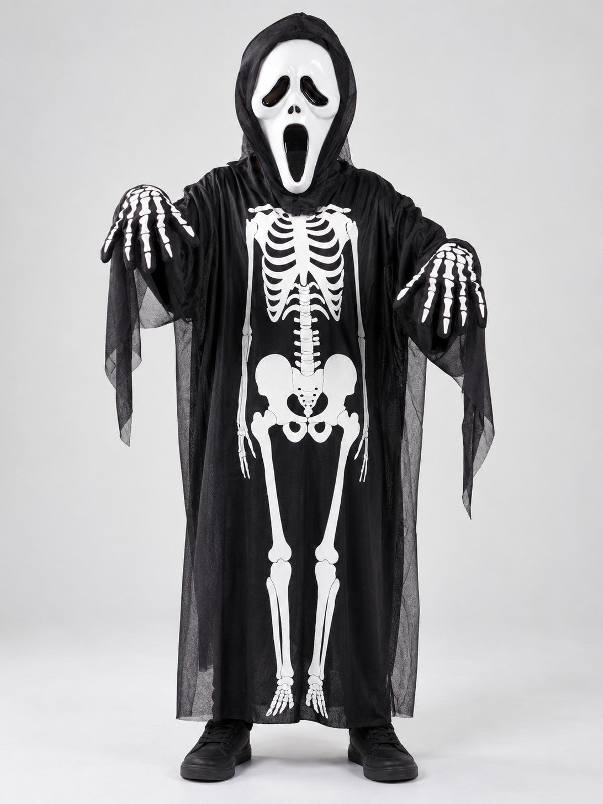 Skeleton Costume with Mask and Gloves on-model view