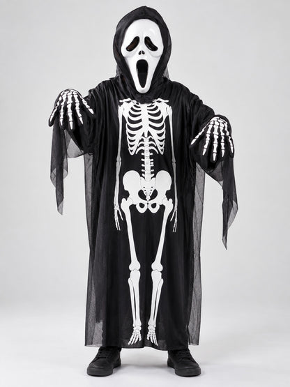 Skeleton Costume with Mask and Gloves on-model view