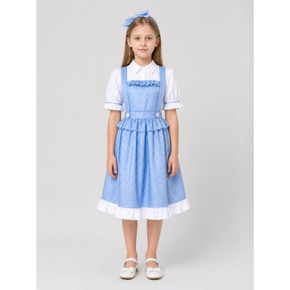 Dorothy Cosplay Dress in Blue-and-White Check with Bow on-model view
