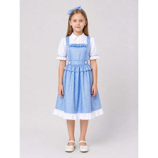 Dorothy Cosplay Dress in Blue-and-White Check with Bow on-model view