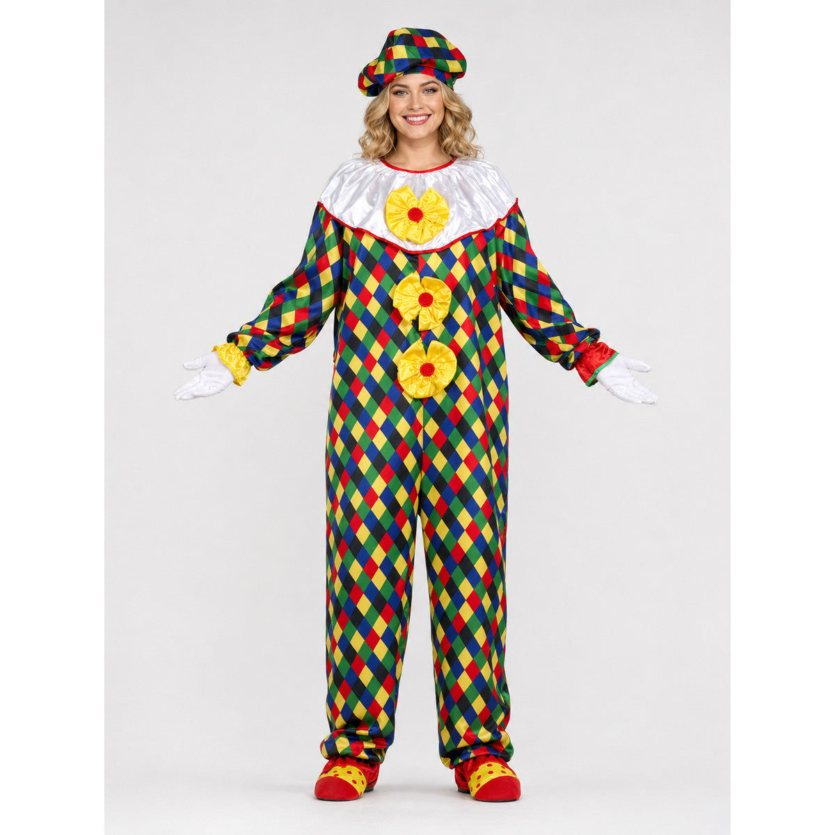 Clown Costume with Accessories and Hat on-model view