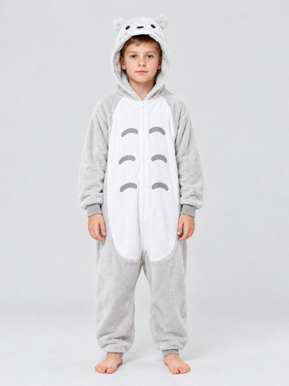 Flannel Hooded Pajama Jumpsuit with Ears