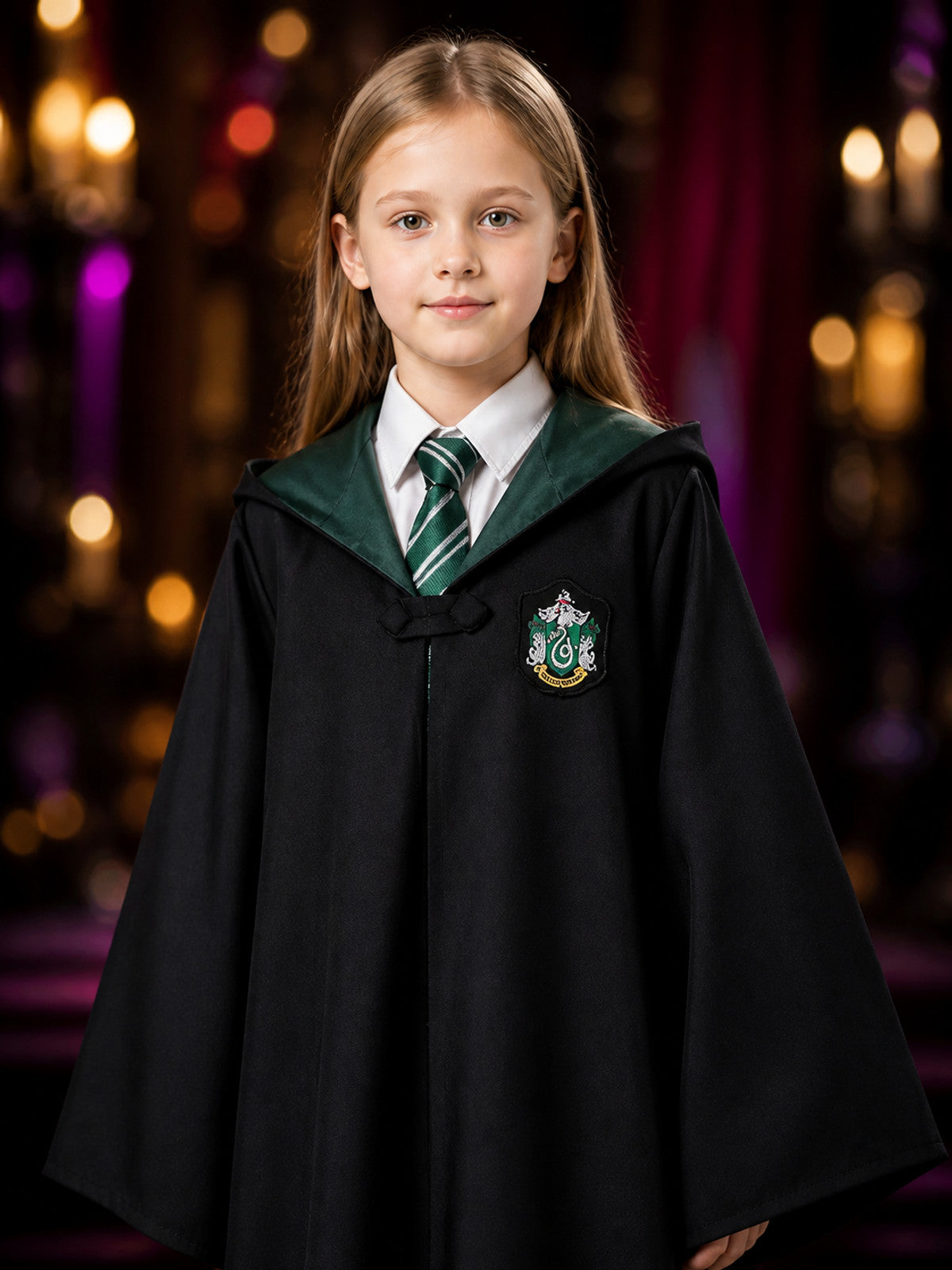 Unisex Wizard Robe Costume Set with Tie, Green White Striped Halloween Outfit