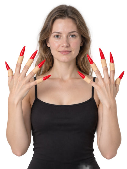 Long pointed red press-on nails, set of 10