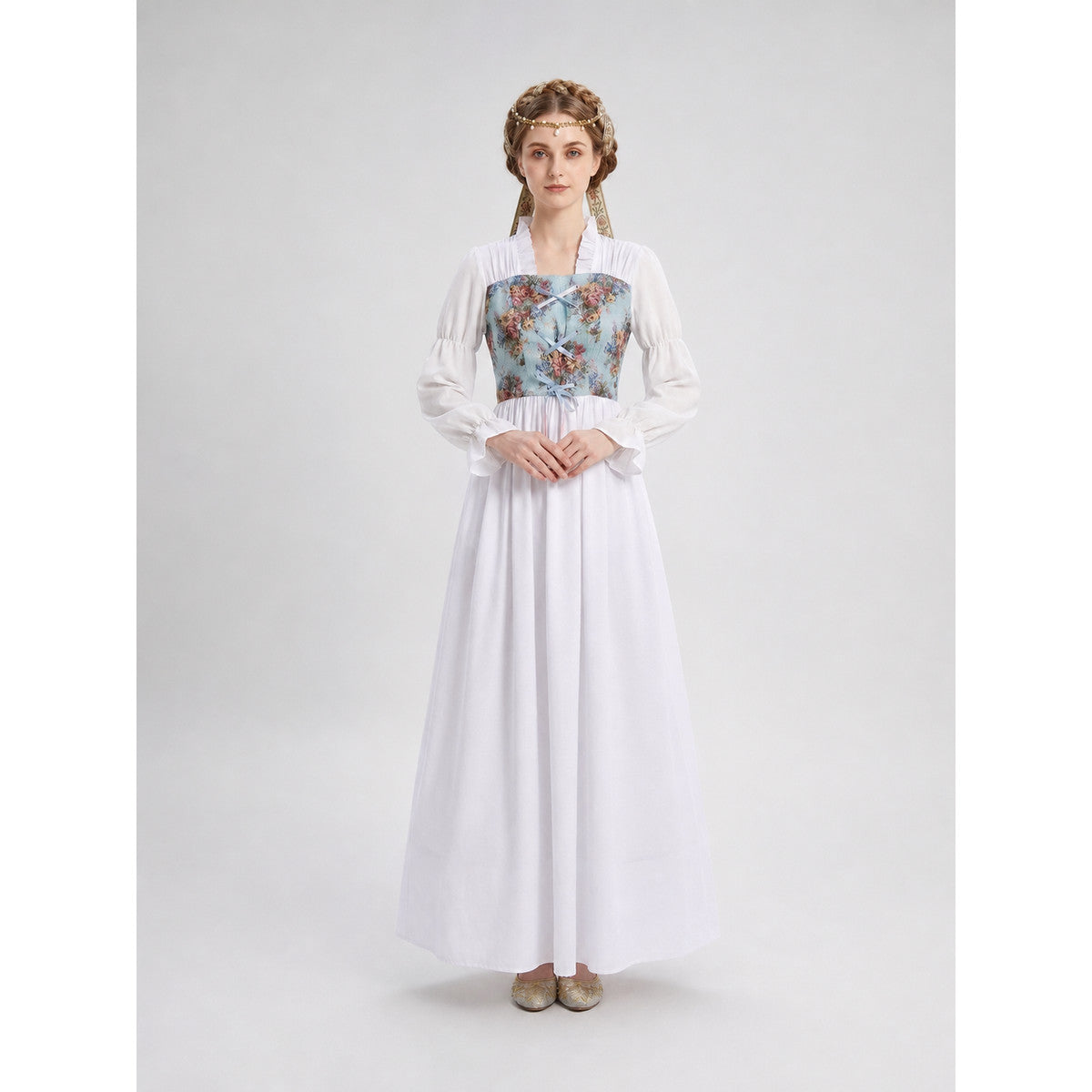 Vintage Floral Print Lace-Up Dress