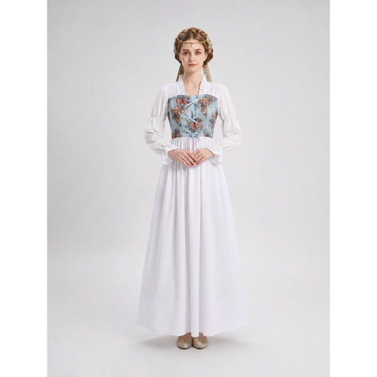 Vintage Floral Print Lace-Up Dress