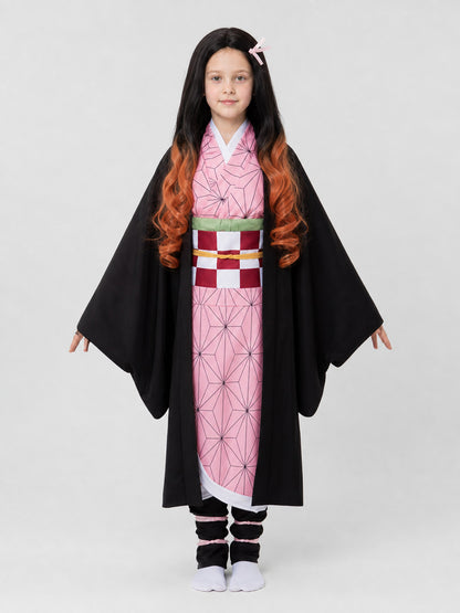 Nezuko Anime Cosplay Costume, Complete Set with Wig on-model view
