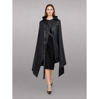 Black asymmetrical carnival cloak with hood