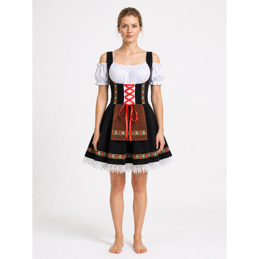 Dress with puff sleeves and an apron for a beer festival front view