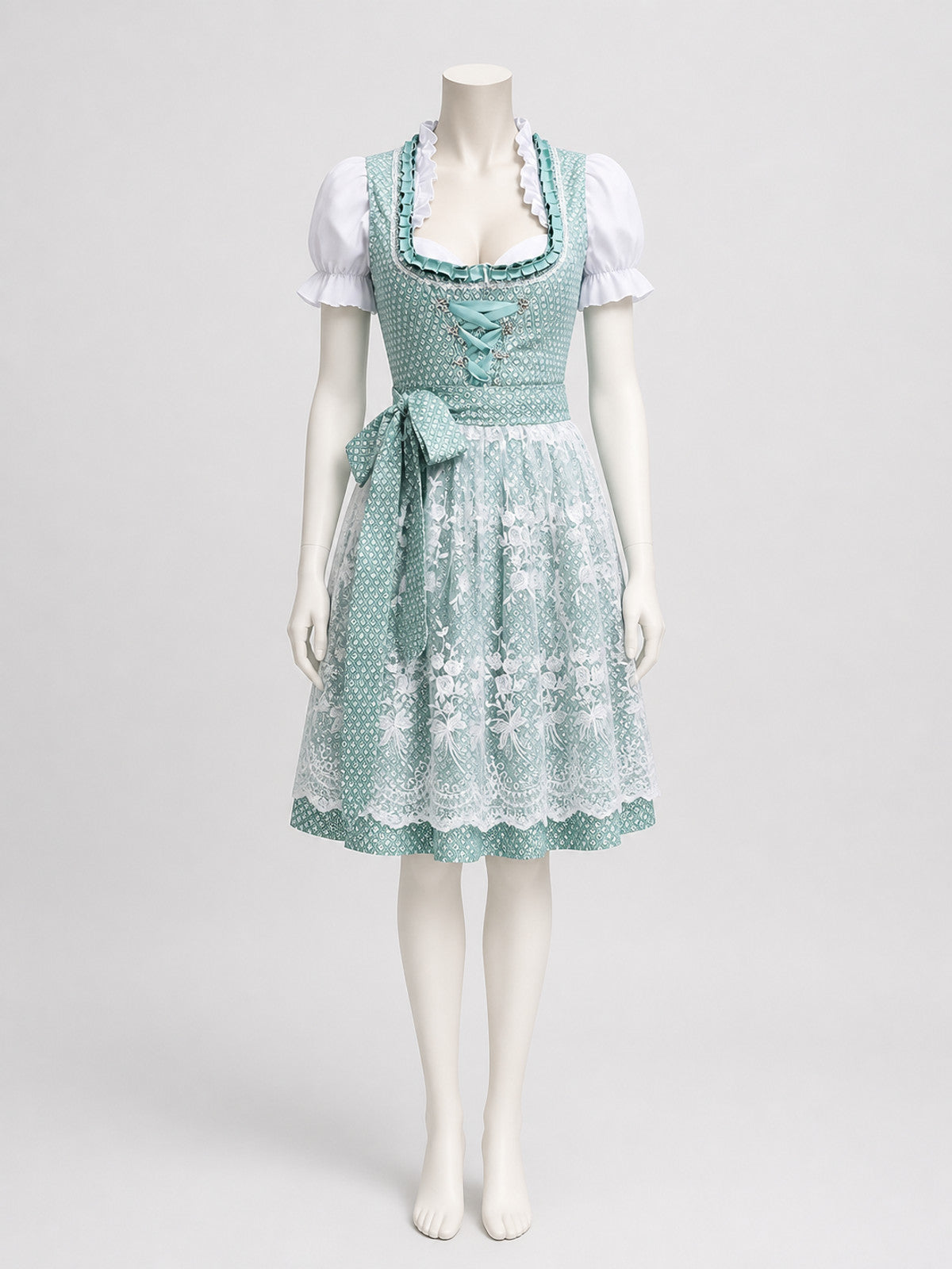 Traditional Bavarian Dress with Corset and Bow on-model view