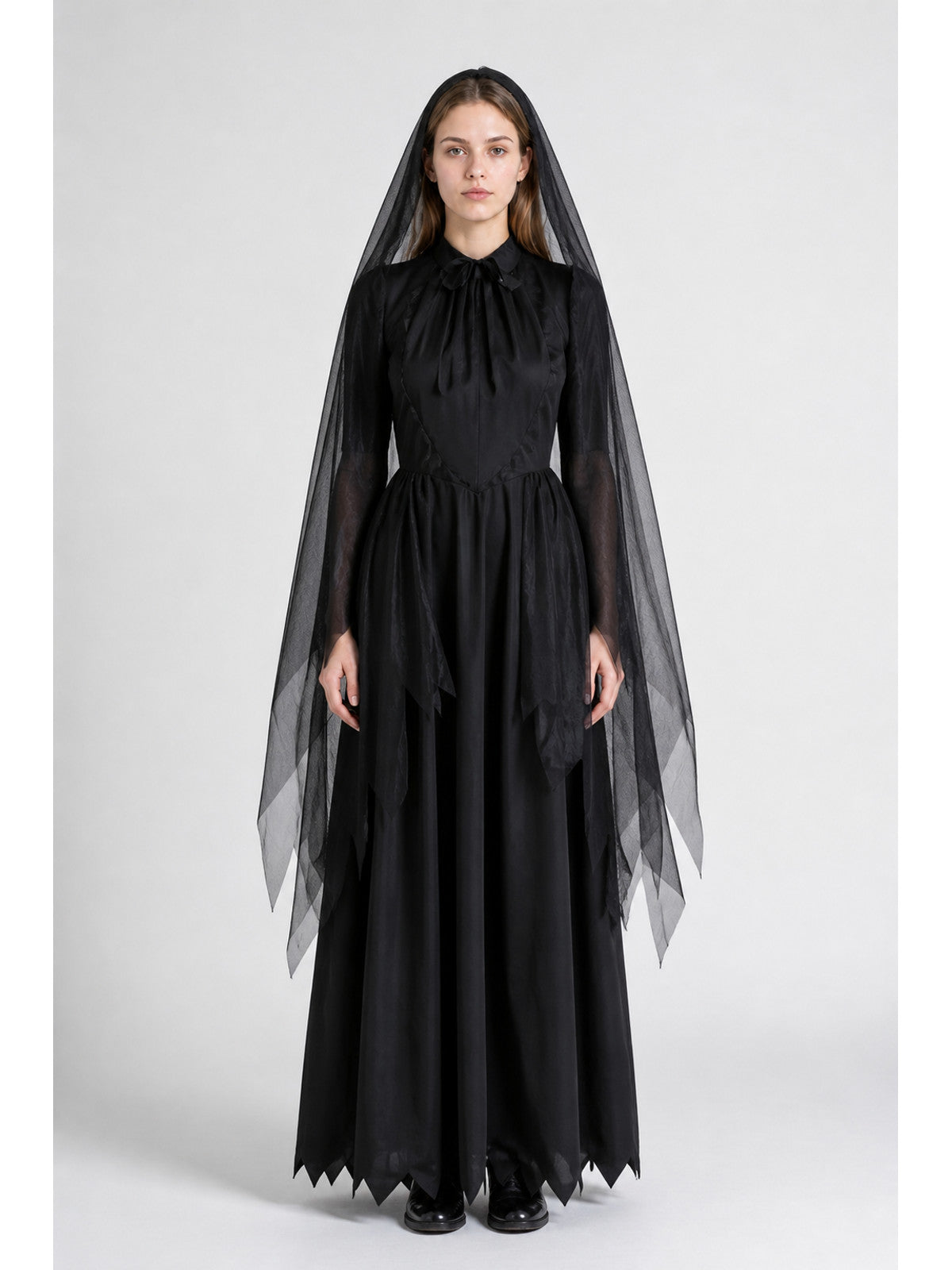 Long Black Halloween Dress with Veil main product view