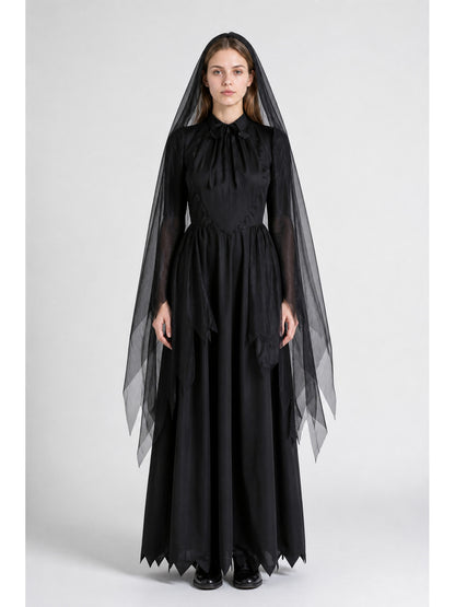 Long Black Halloween Dress with Veil main product view