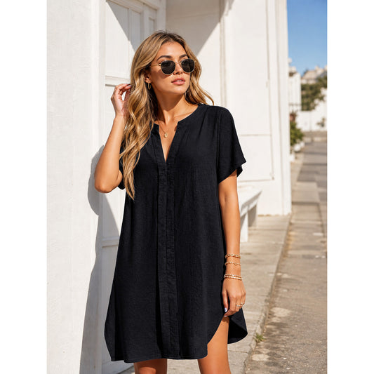 Women’s Black Short Dress with V-Neck