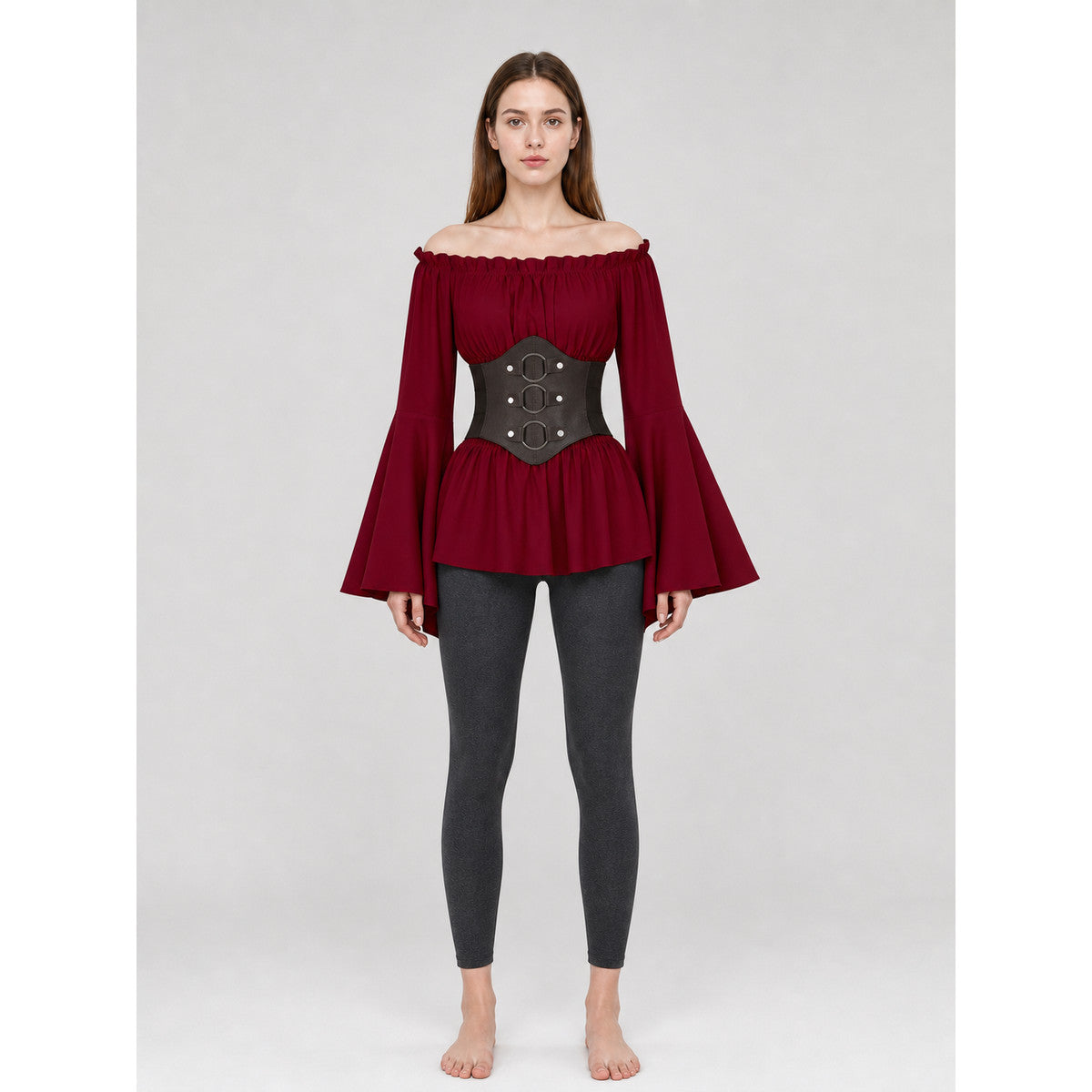 Costume Dress with Belt and Flared Sleeves