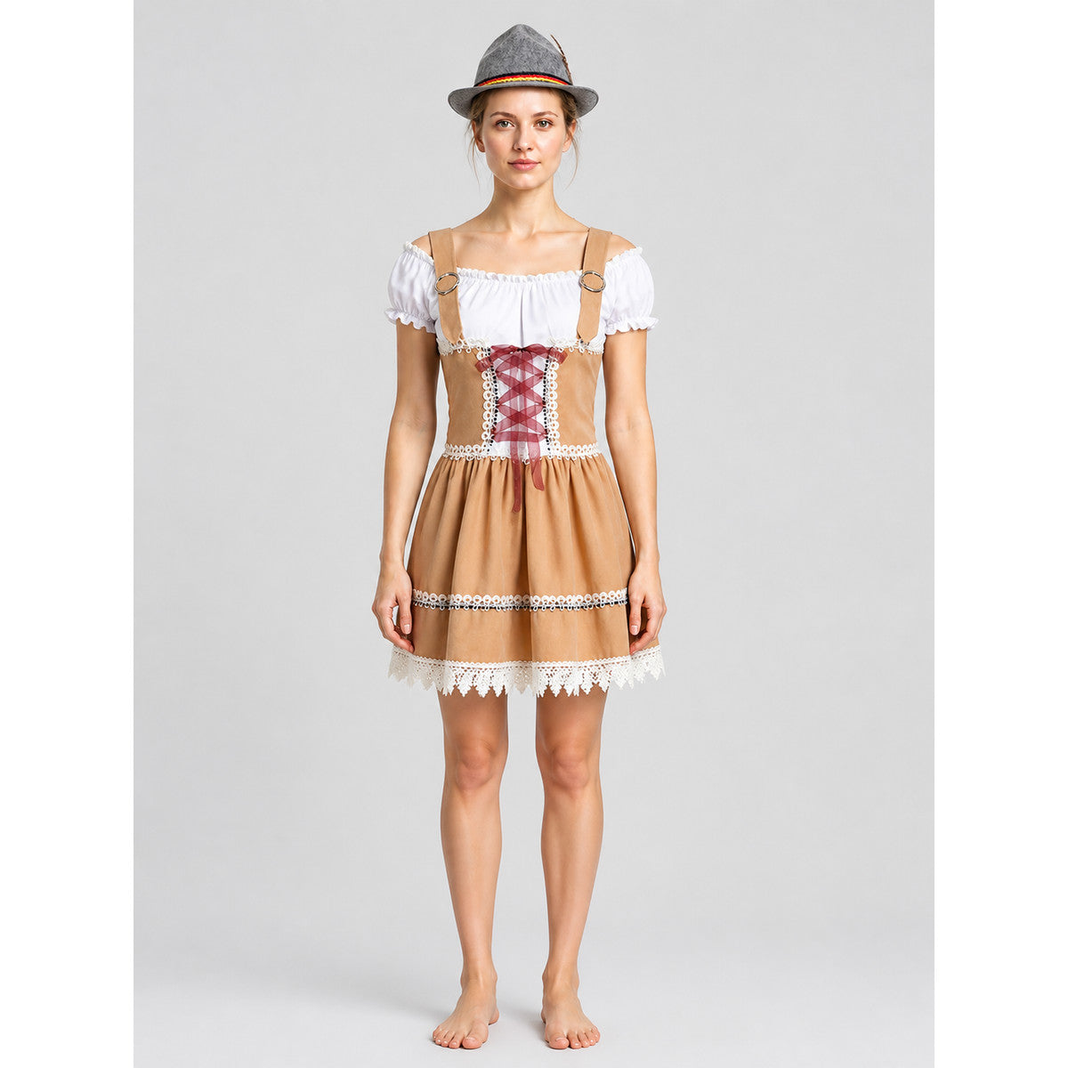 Bavarian Costume: Corset Dress with Hat on-model view