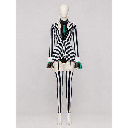 Circus Clown Costume with Black-and-White Stripes