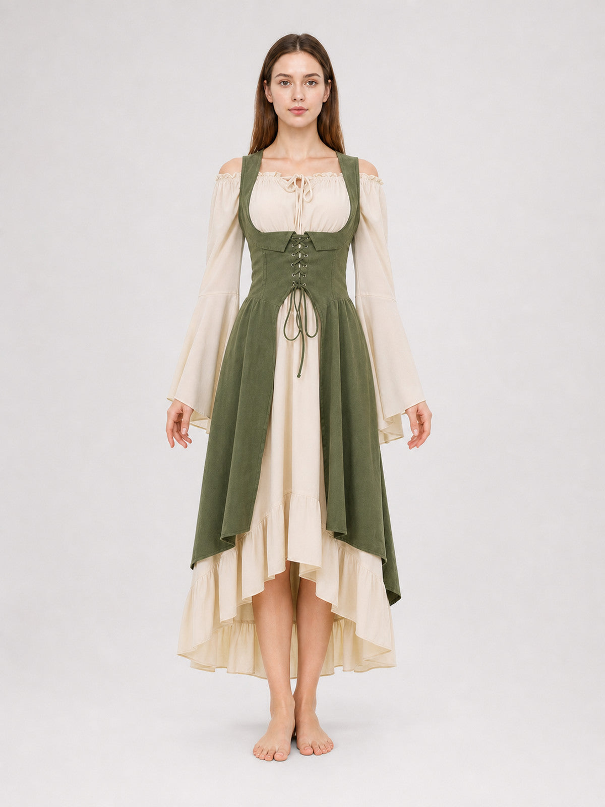 Medieval-Style Lace-Up Pinafore Dress front view