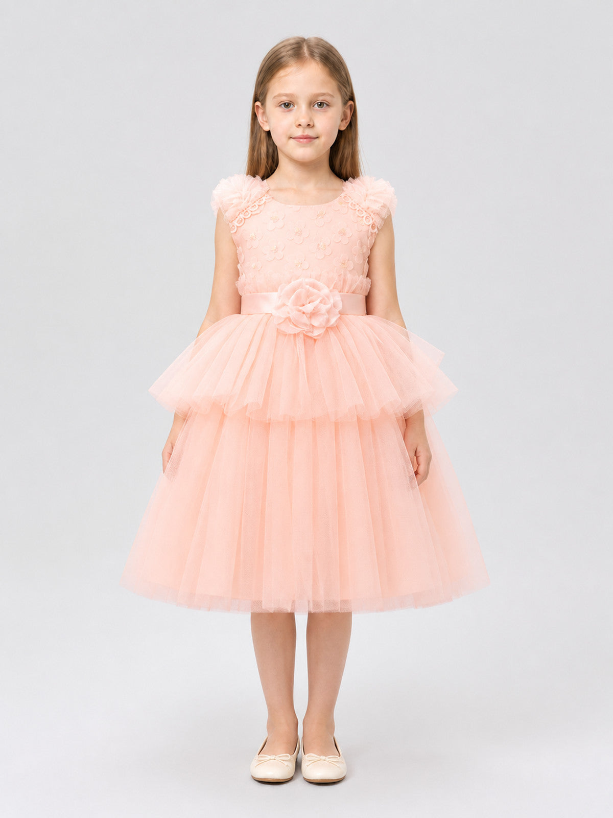 Dressy Dress with a Full Tulle Skirt and Rose on-model view