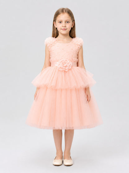Dressy Dress with a Full Tulle Skirt and Rose on-model view