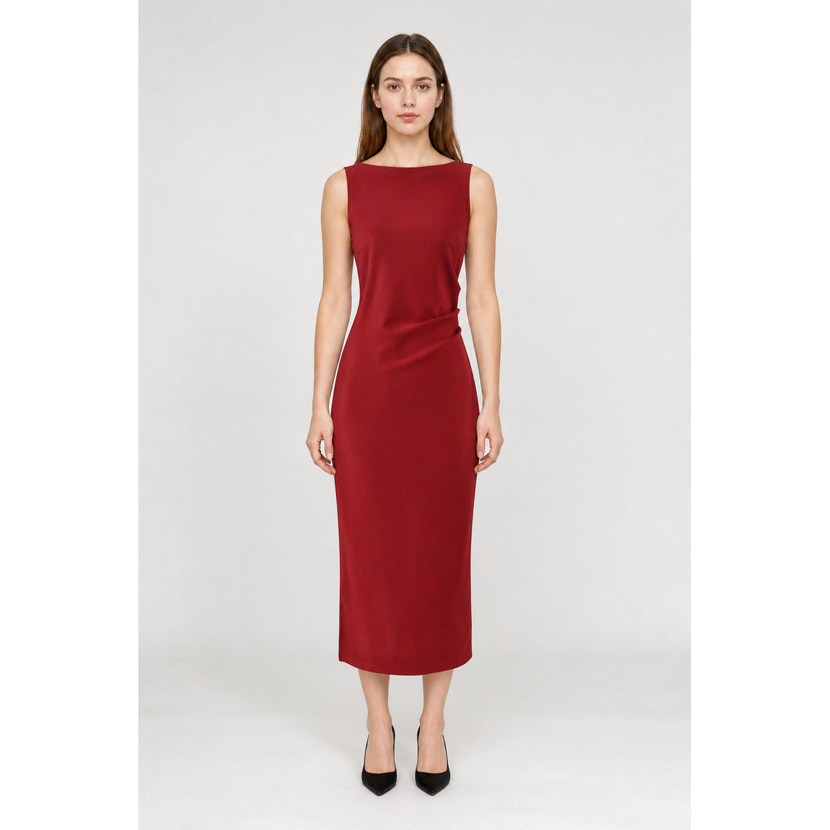 Red Fitted Sleeveless Dress with Draping main product view