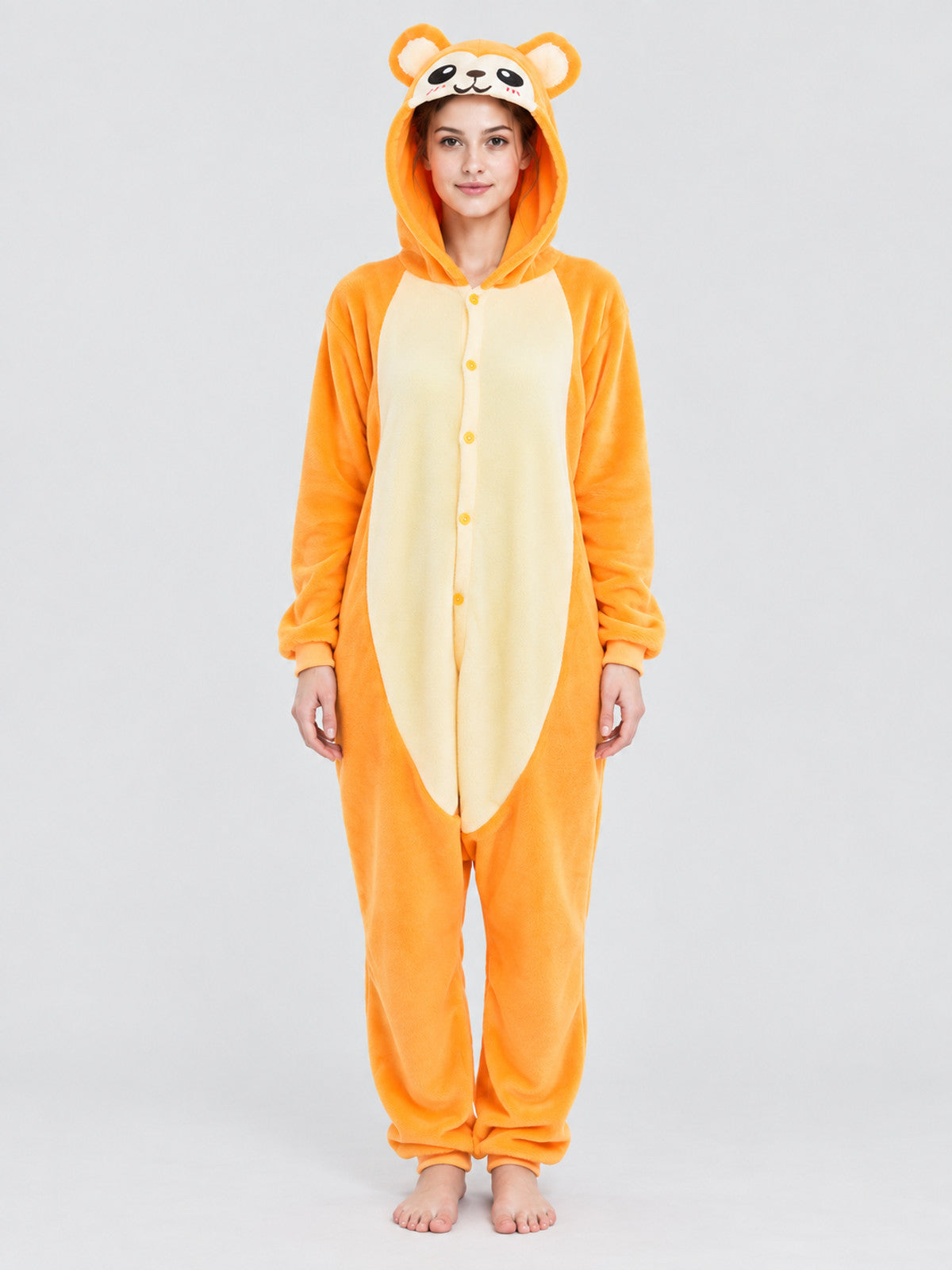Orange Fleece Kigurumi Pajama with Hood and Ears