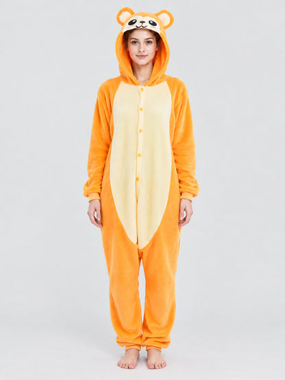 Orange Fleece Kigurumi Pajama with Hood and Ears