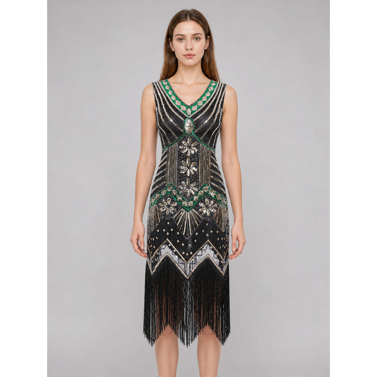 Vintage Retro-Style Fringe and Sequin Dress
