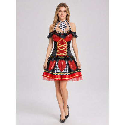 Stage costume with corset, bow, and skirt