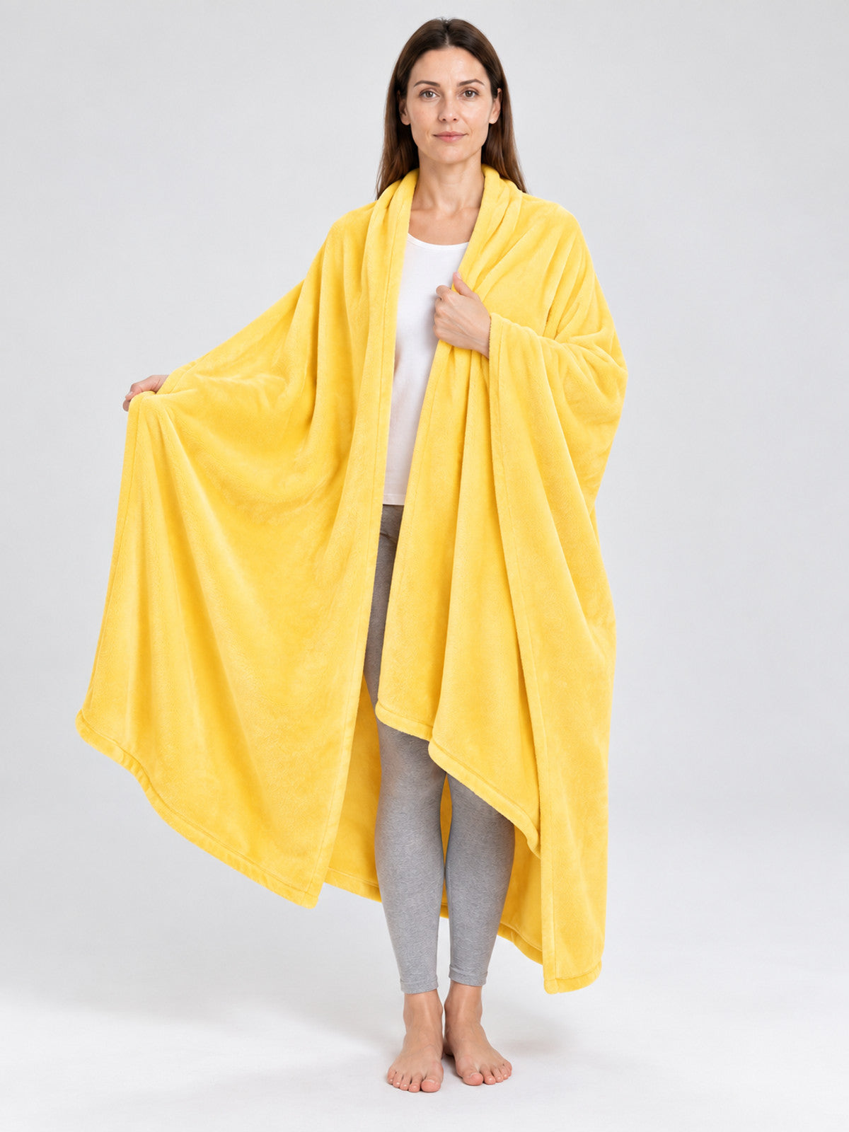 Yellow Solid Color Polyester Blanket with Binding
