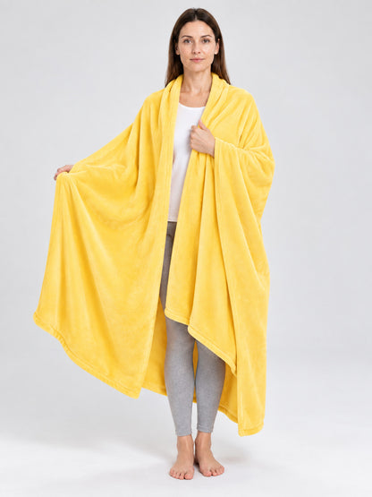Yellow Solid Color Polyester Blanket with Binding