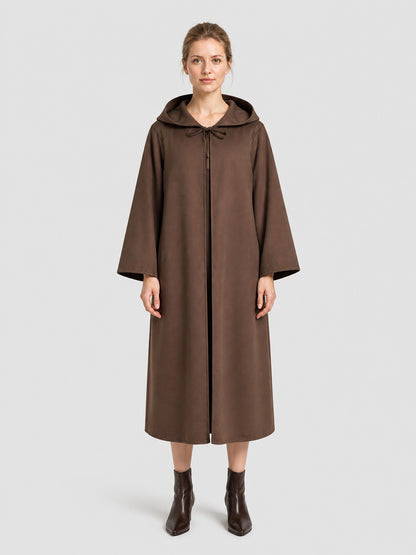 Brown Hooded Cloak for Cosplay and Halloween on-model view
