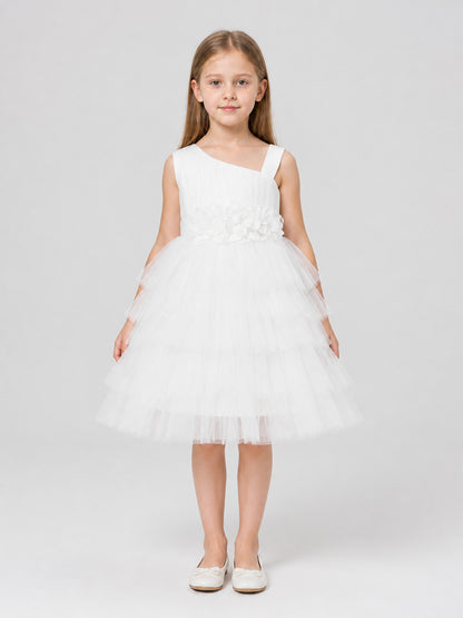 White Girls’ Dress with a Full Tulle Skirt on-model view